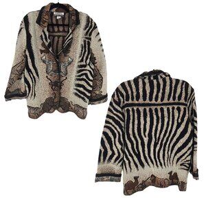 Its in the Bag Edmond VTG large Button up animal print tapestry safari jacket